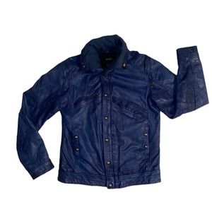 BOMBOOGIE Blue Distressed Leather Jacket  ~Size L